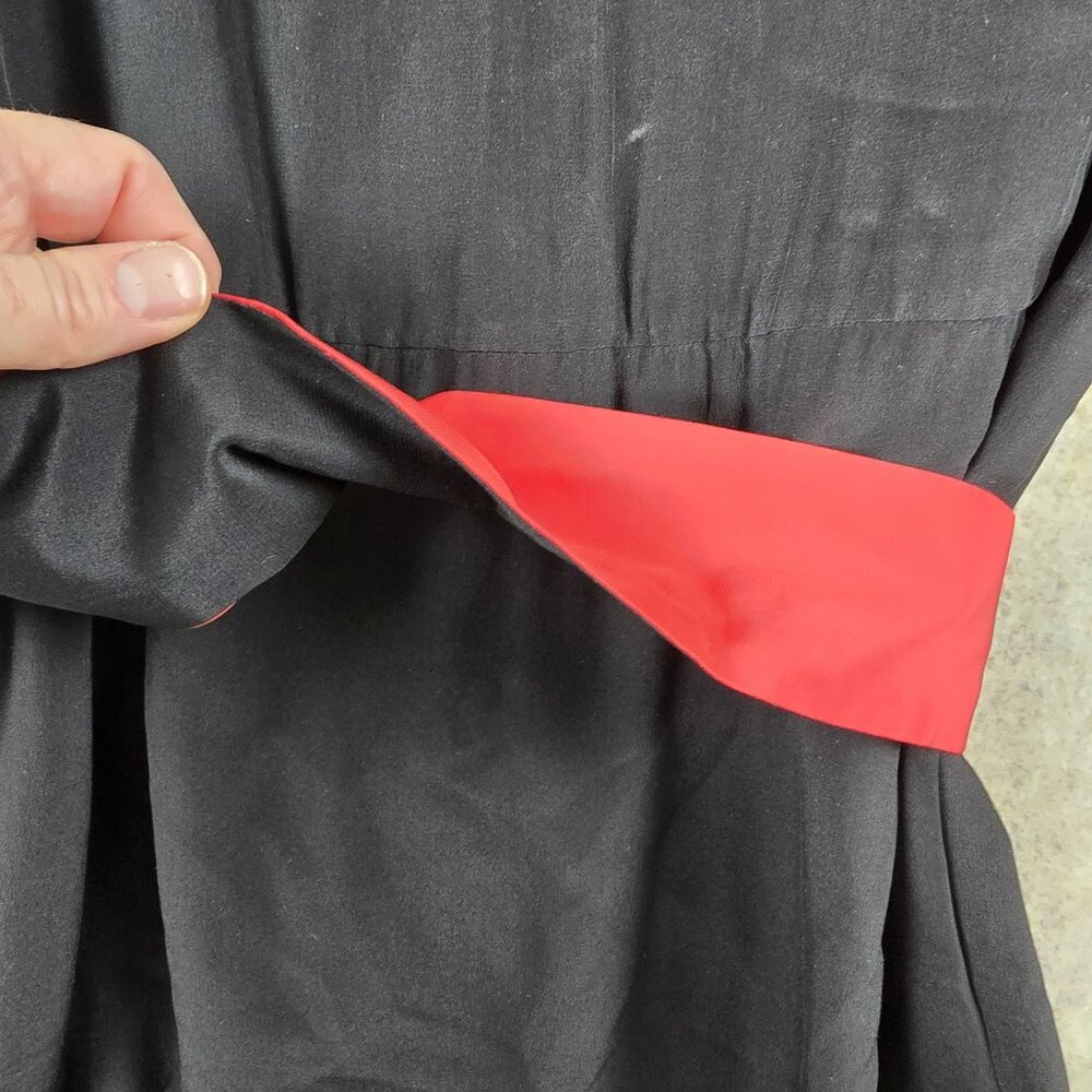 Cassis Vintage Colorblock Black Red & Blue Silk Midi Dress Size M Long Sleeve - Picture 3 of 9